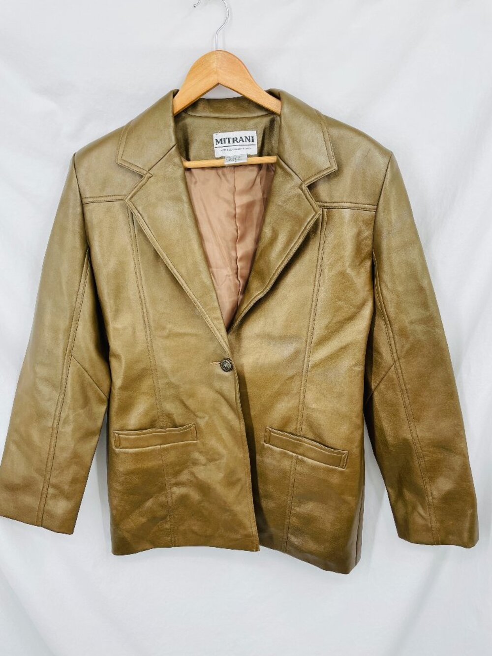 Vintage Mitrani Special Collection Pleather Nylon Golden Brown Long Jacket